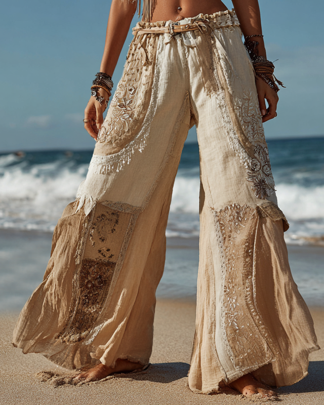 Summer Vacation Lace Handmade Floral Embroidery Pants 4c3d