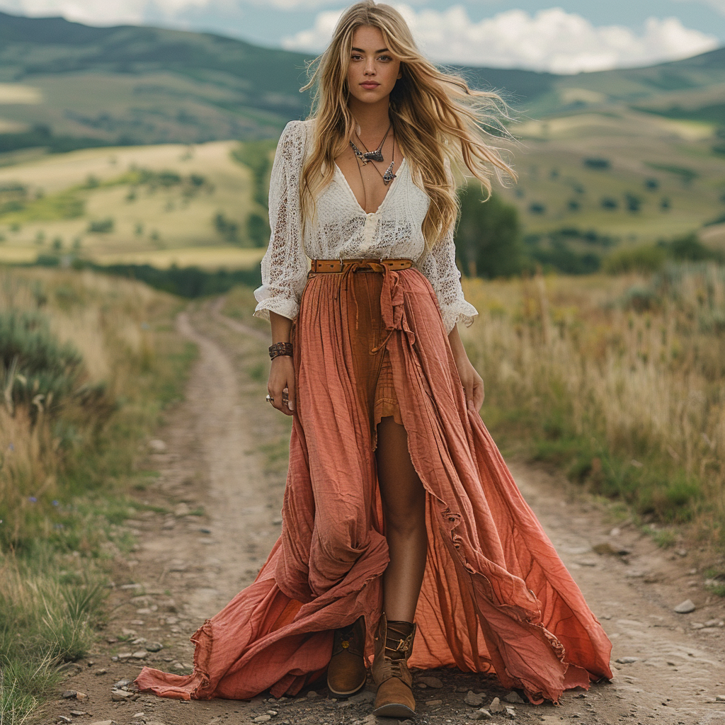 Women's Retro V-neck Country Pastoral Linen Style Long-sleeve Casual Maxi Long Dress