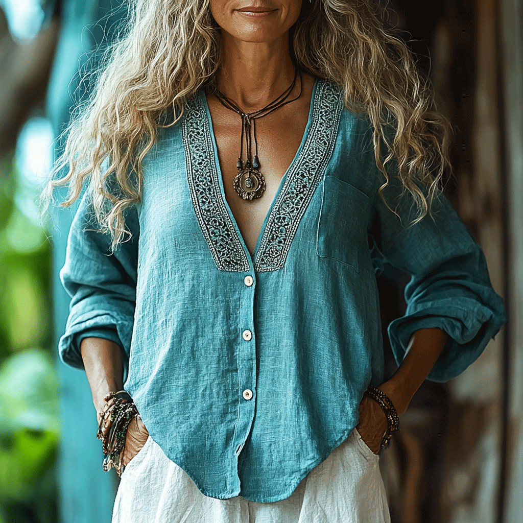 Women's Linen Bohemia Style Long-sleeved Breathable Top Shirt