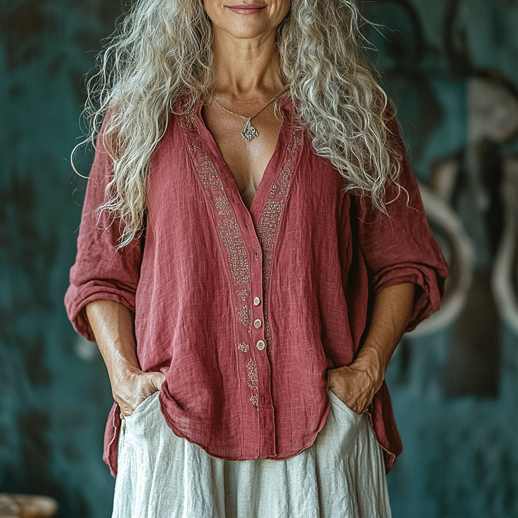 Women's Casual Bohemian Linen Style Long-sleeve Top Shirt