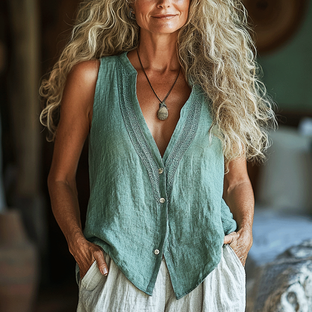 Women's Linen Bohemia Style Sleeveless Breathable Vest Top Shirt