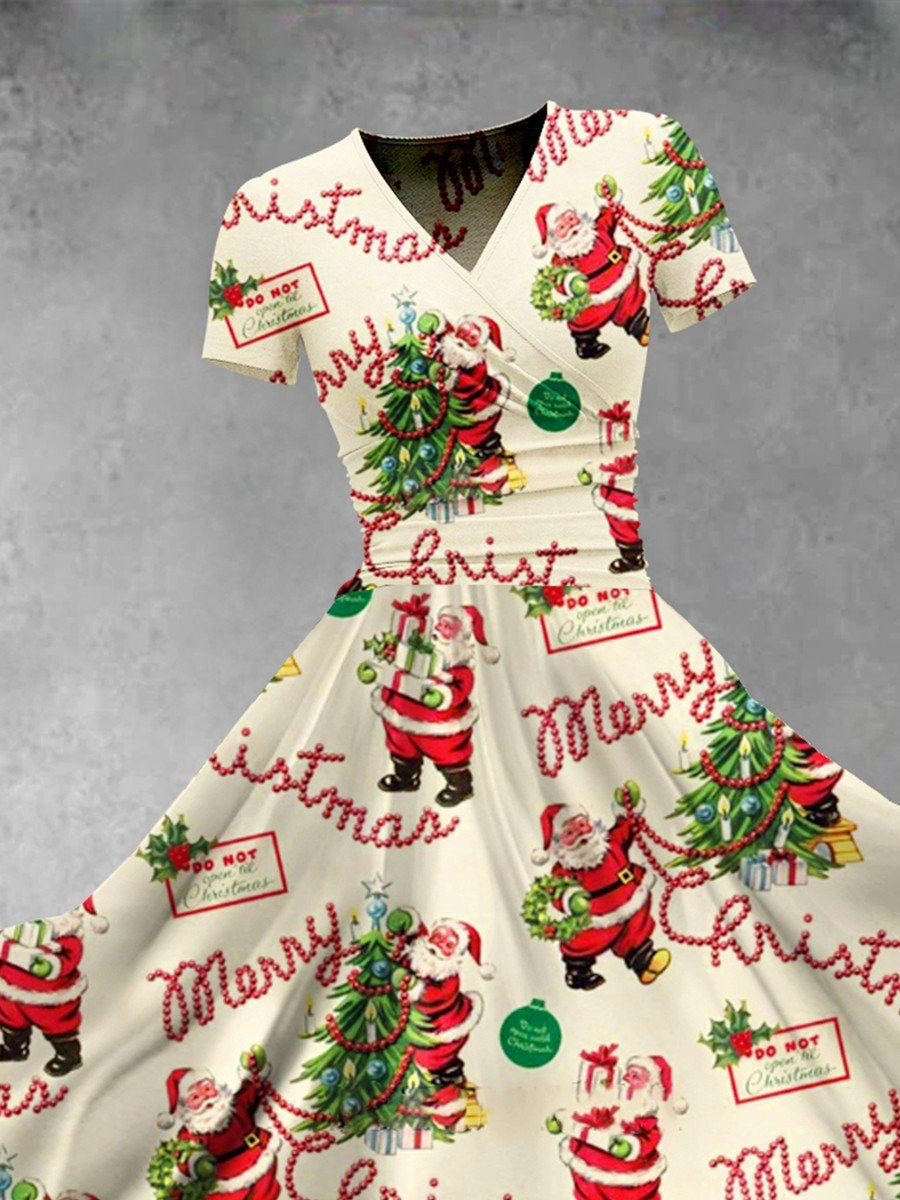Women's Retro Christmas Santa Print Casual Dress