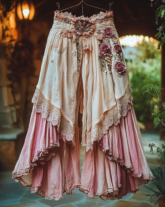 Summer Vacation Ruffle Lace Patchwork Pant 3960