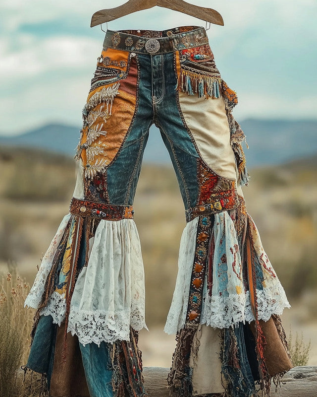 Summer Holiday Lace Hand-Embroidered Patchwork Pants b1d2