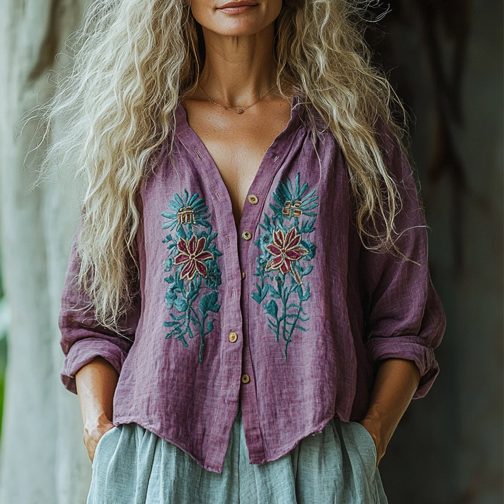 Women's Bohemian Flower Printed Breathable Long-sleeve Top Shirt