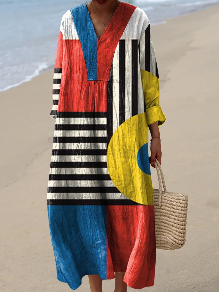 Women's Irregular Geometric Art Print Dress