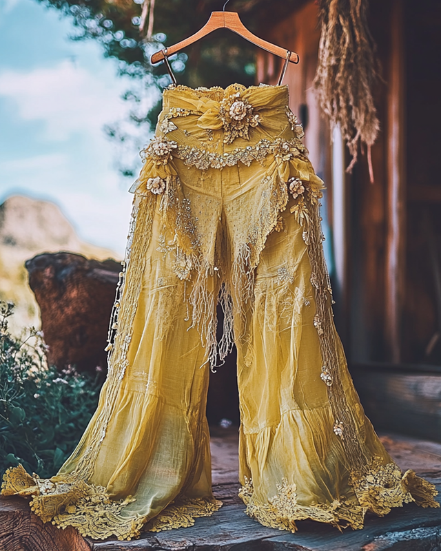 Summer Vacation Ruffle Lace Patchwork Pant ccdb 8a15