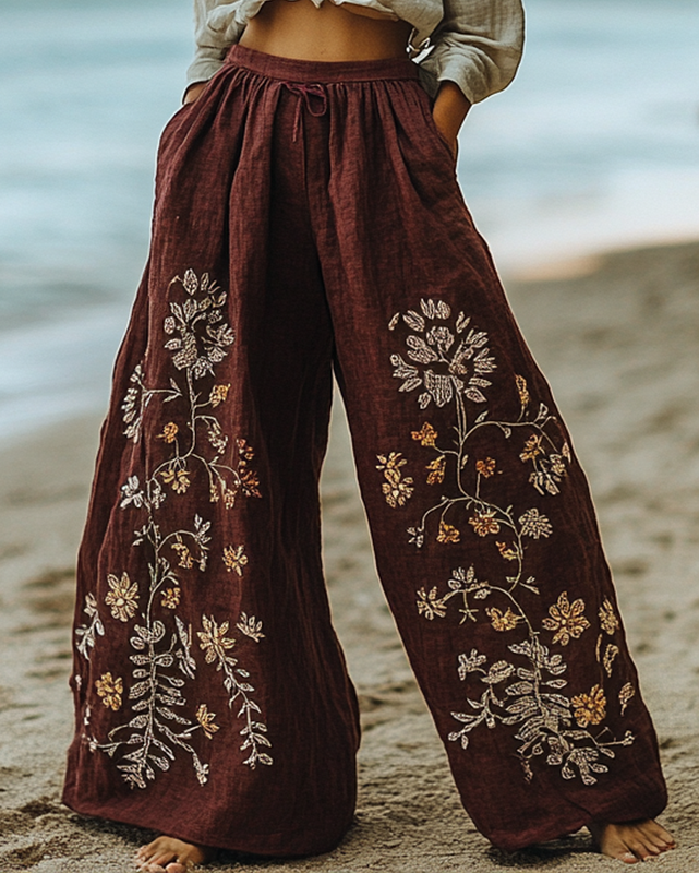 Summer Vacation Lace Handmade Floral Embroidery Pants c7b1