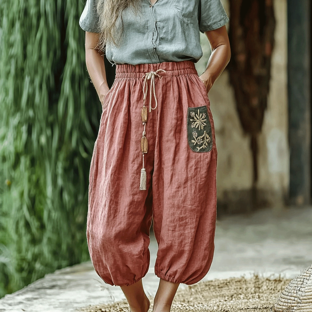 Women's Linen Bohemian Style Cropped Harem Trouser Pants