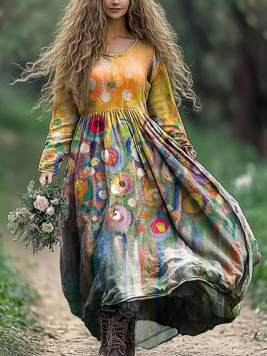 Women's Colorful Tie Dye Art Print Pocket Cotton Dress