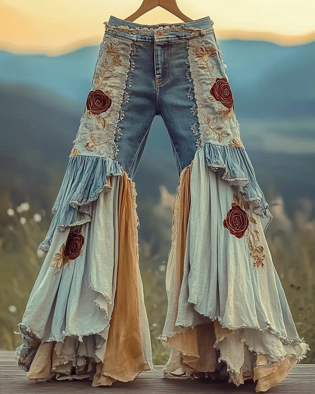 Summer Holiday Lace Hand-Embroidered Patchwork Pants 96f8