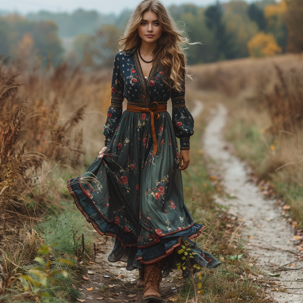 Women's Elegant Bohemian Pastoral Style Maxi Long Dress