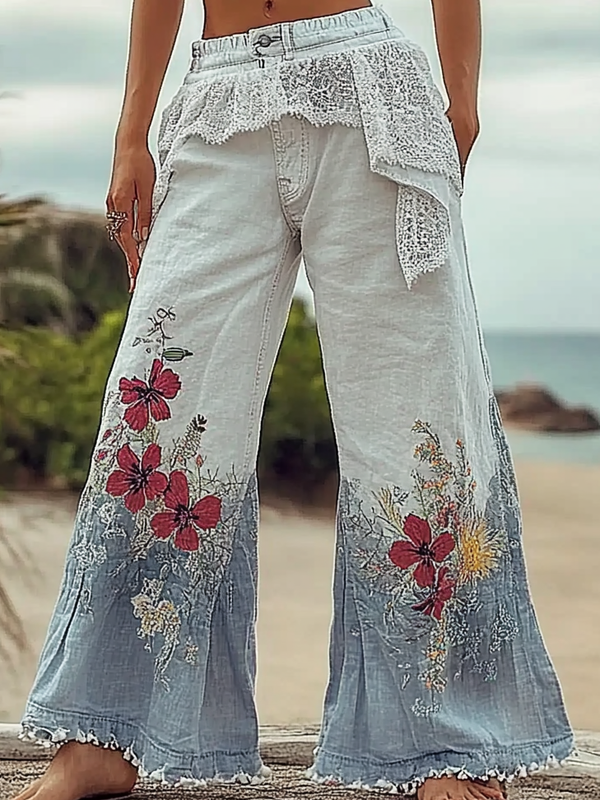 Summer seaside retro loose casual pants 40c9