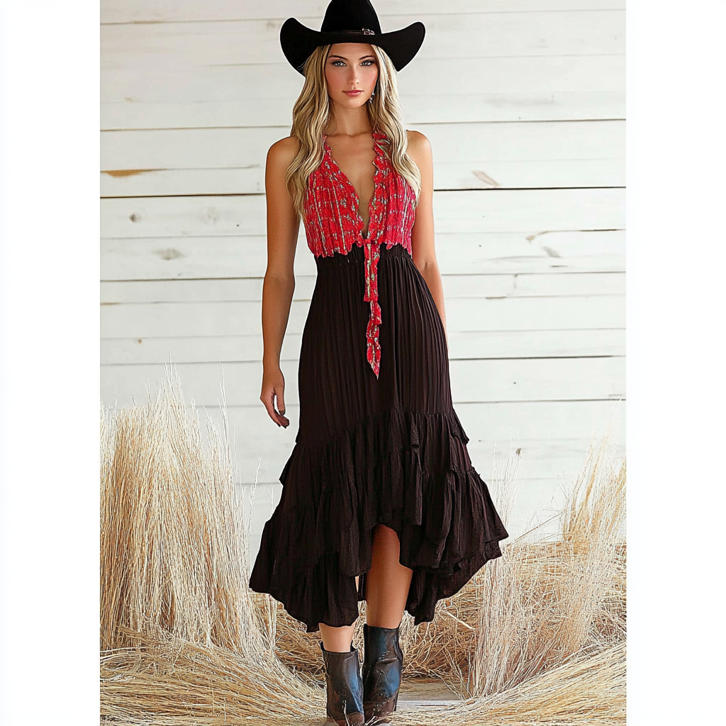 Women's Retro Western Cowboy Style Casual Suspender Mini Short Dress