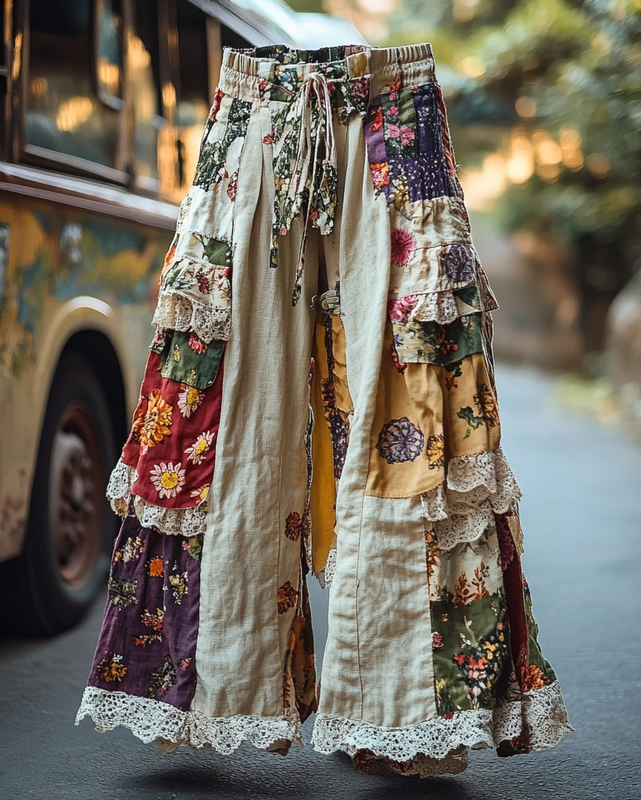 Summer Vacation Ruffle Lace Patchwork Pants beb7