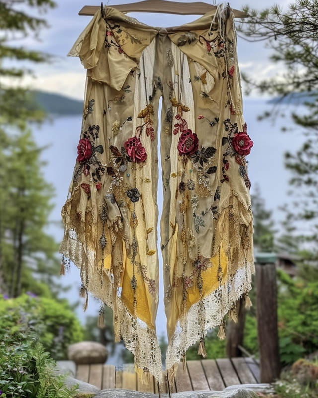 Summer Vacation Ruffle Lace Contrast Pants ca51