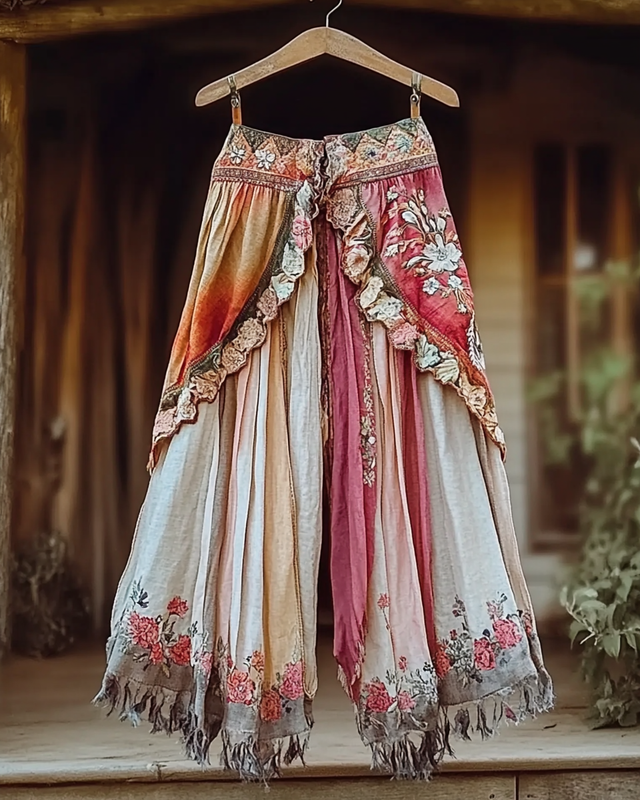 Summer Embroidered Ruffle Lace Patchwork Pants aa62