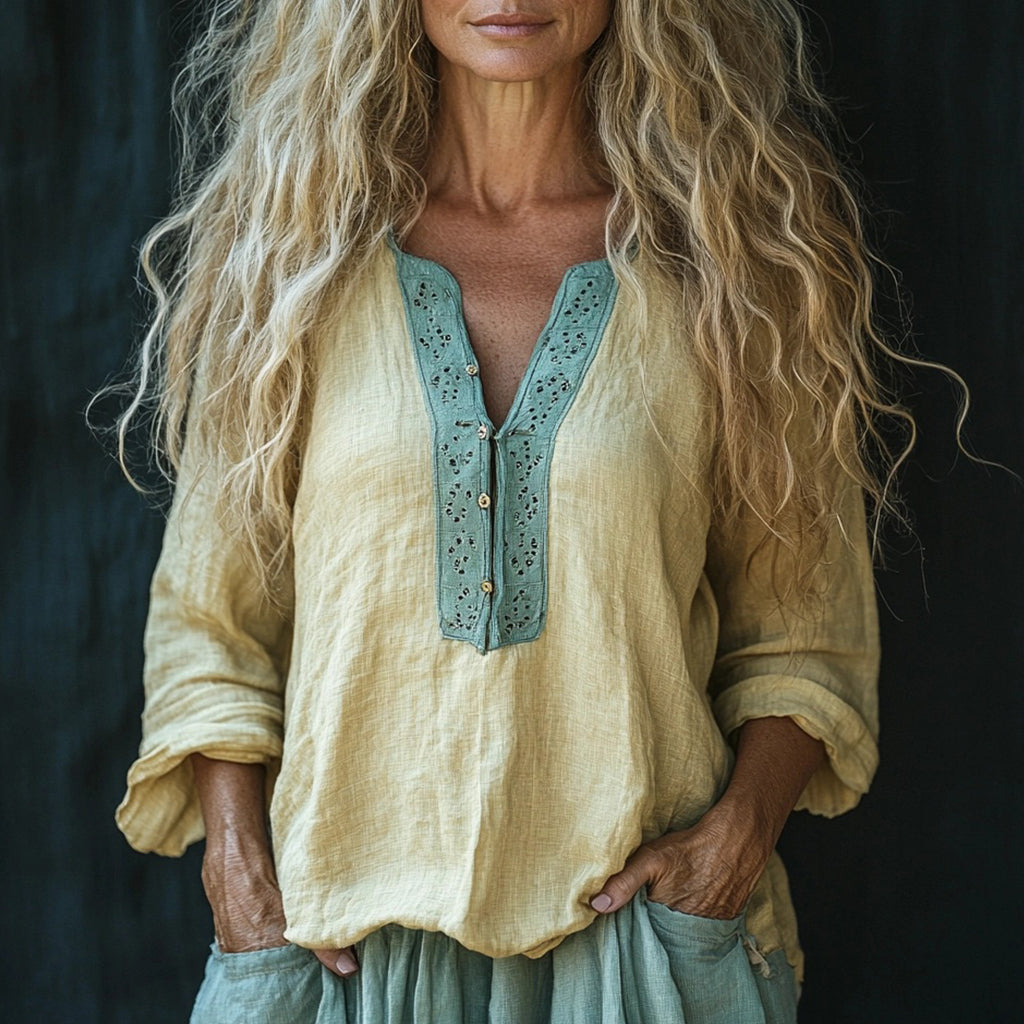 Women's Linen Bohemian Long-sleeve Top Shirt