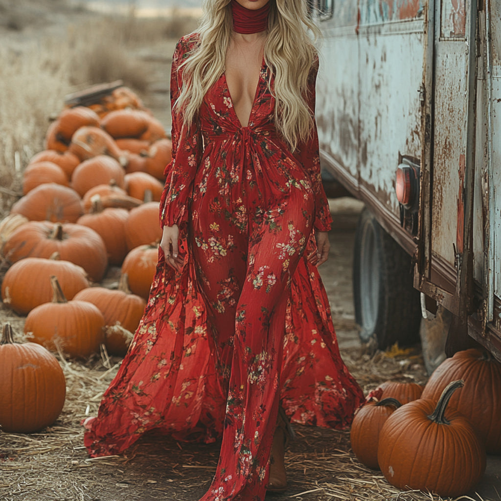 Vintage Cowgirl Style Halloween Floral Dress
