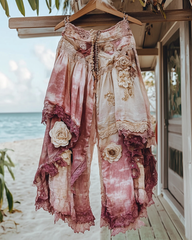 Summer Embroidered Ruffle Lace Patchwork Pants 313f