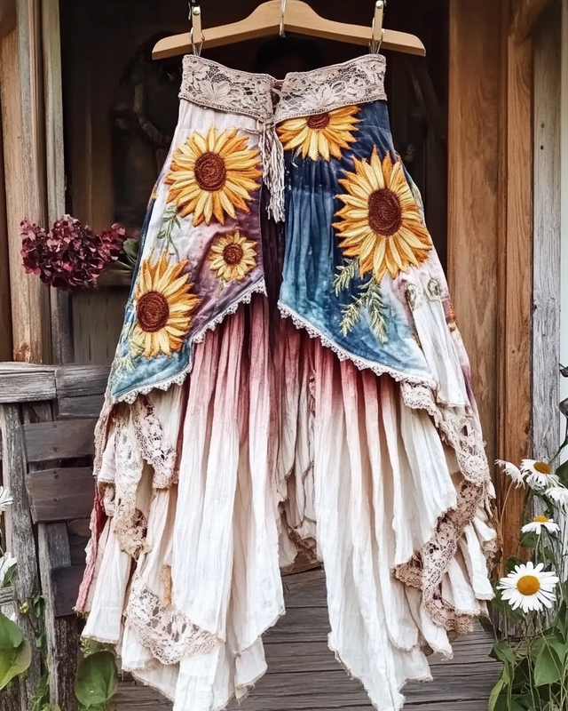 Summer Embroidered Ruffle Lace Patchwork Pants 8e00