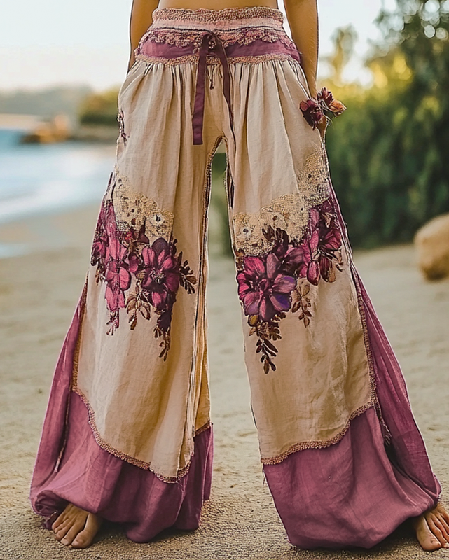Summer Vacation Lace Handmade Floral Embroidery Pants 8803