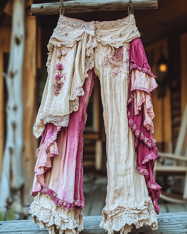 Summer Vacation Ruffle Lace Contrast Pants 45d3