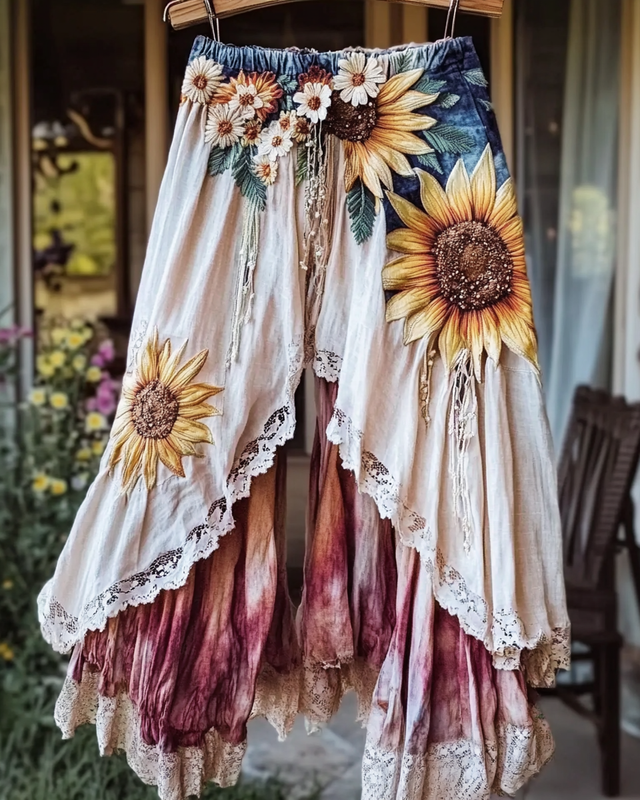 Summer Embroidered Ruffle Lace Patchwork Pants 9a6a