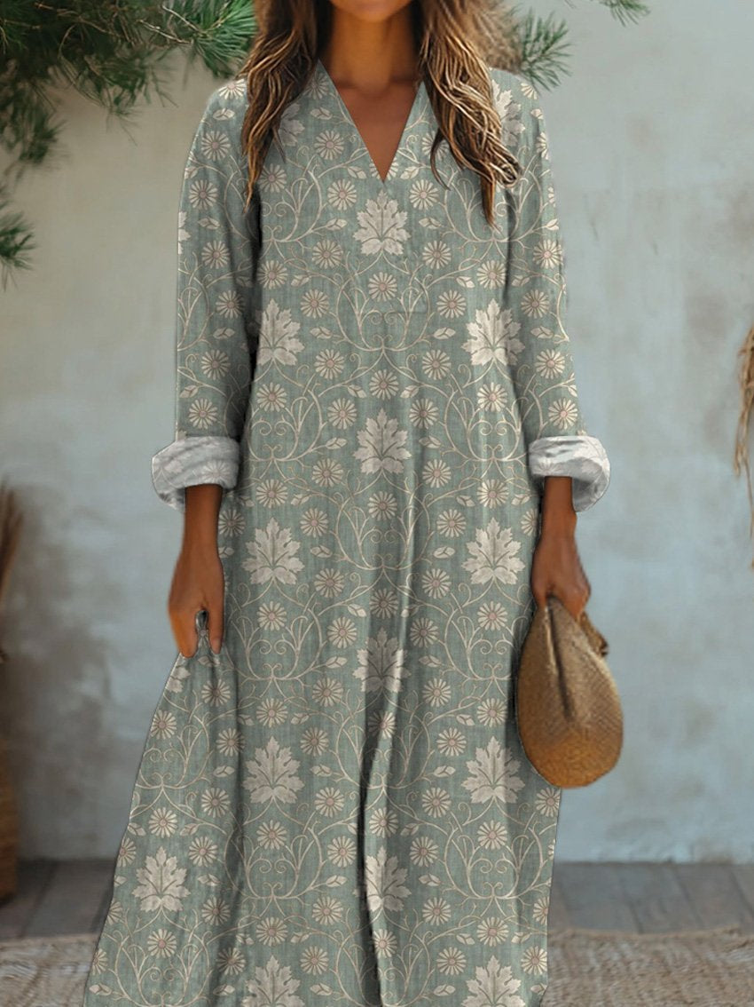 Vintage Vine And Leaf Pattern Printed Women's Dress