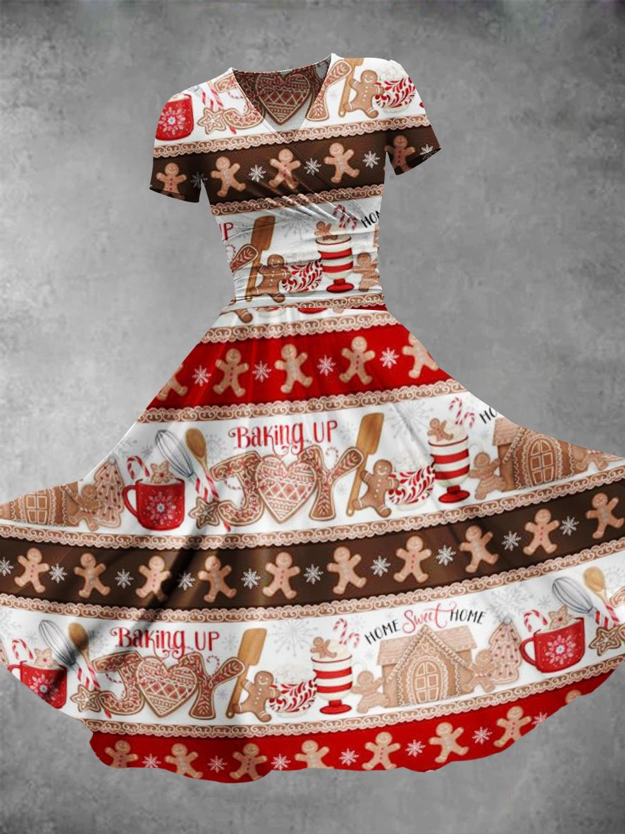 Women's Christmas Gingerbread Christmas Tree Print Maxi Dress