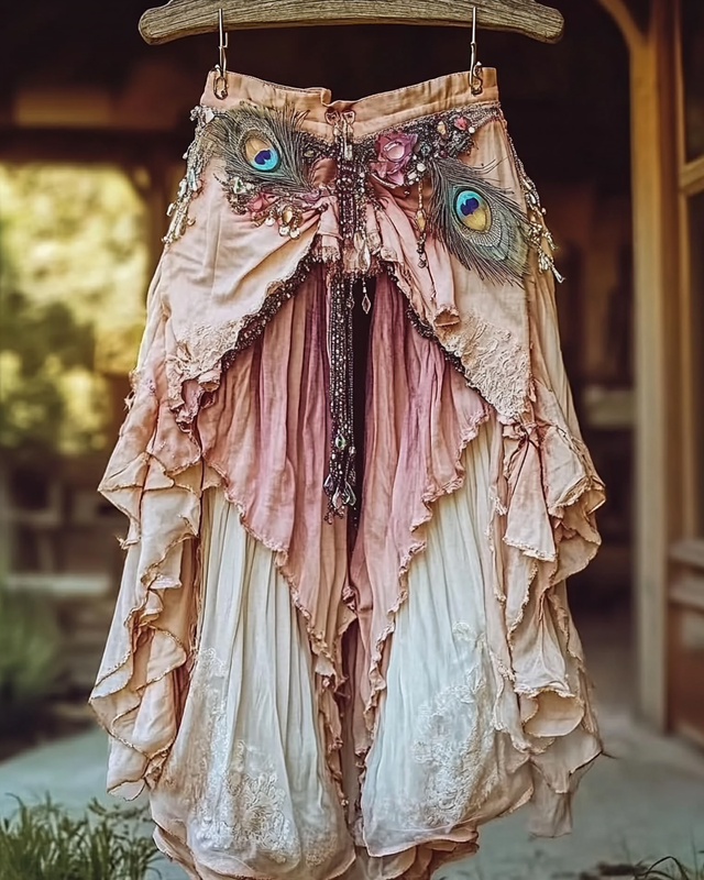 Summer Embroidered Ruffle Lace Patchwork Pants b907