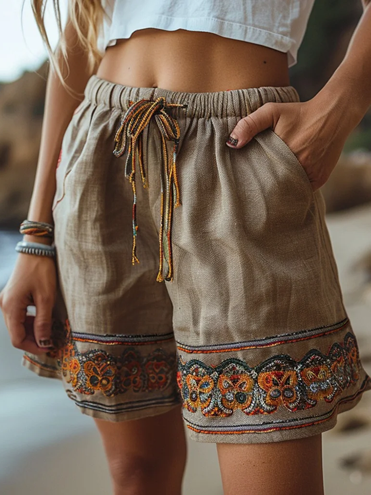 Vintage Vacation Art Painting Casual Shorts 9bf1