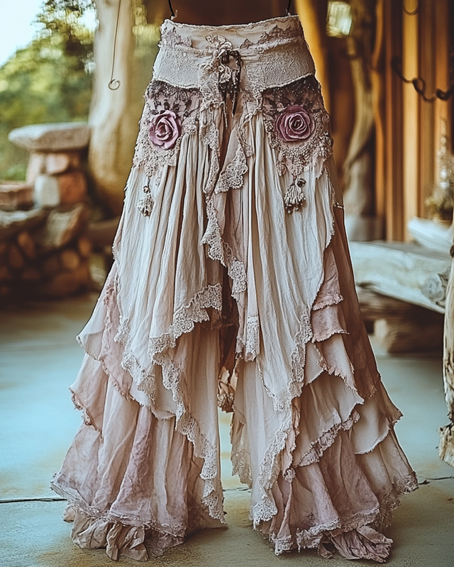 Summer Vacation Ruffle Lace Patchwork Pants 9c64