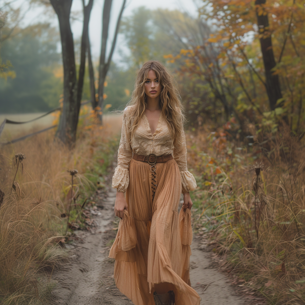 Women's Retro Country Pastoral Linen Style Long-sleeve Casual Maxi Long Dress