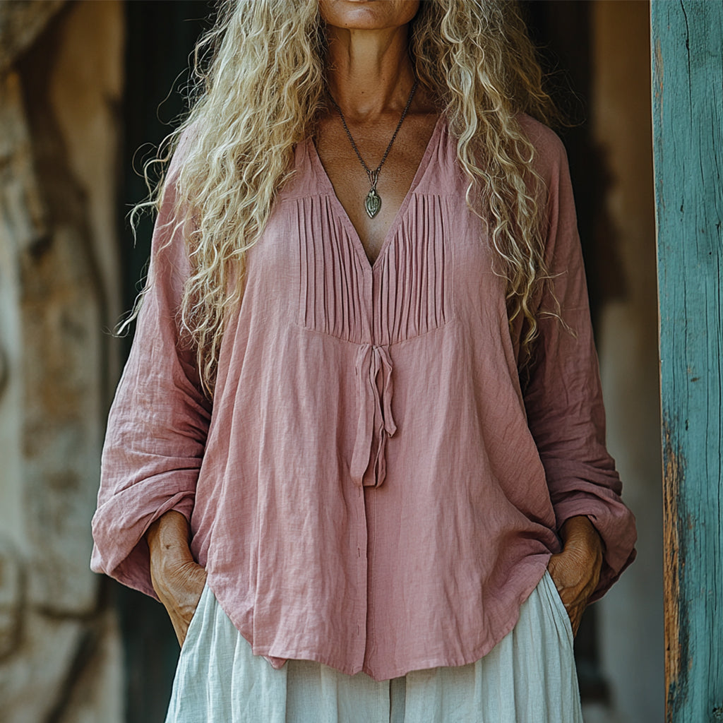 Women's Casual Bohemia Linen Style Long-sleeved Top Shirt