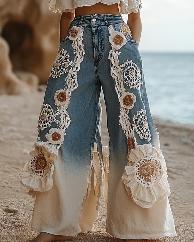 Summer Holiday Lace Handmade Patchwork Pants 5abd