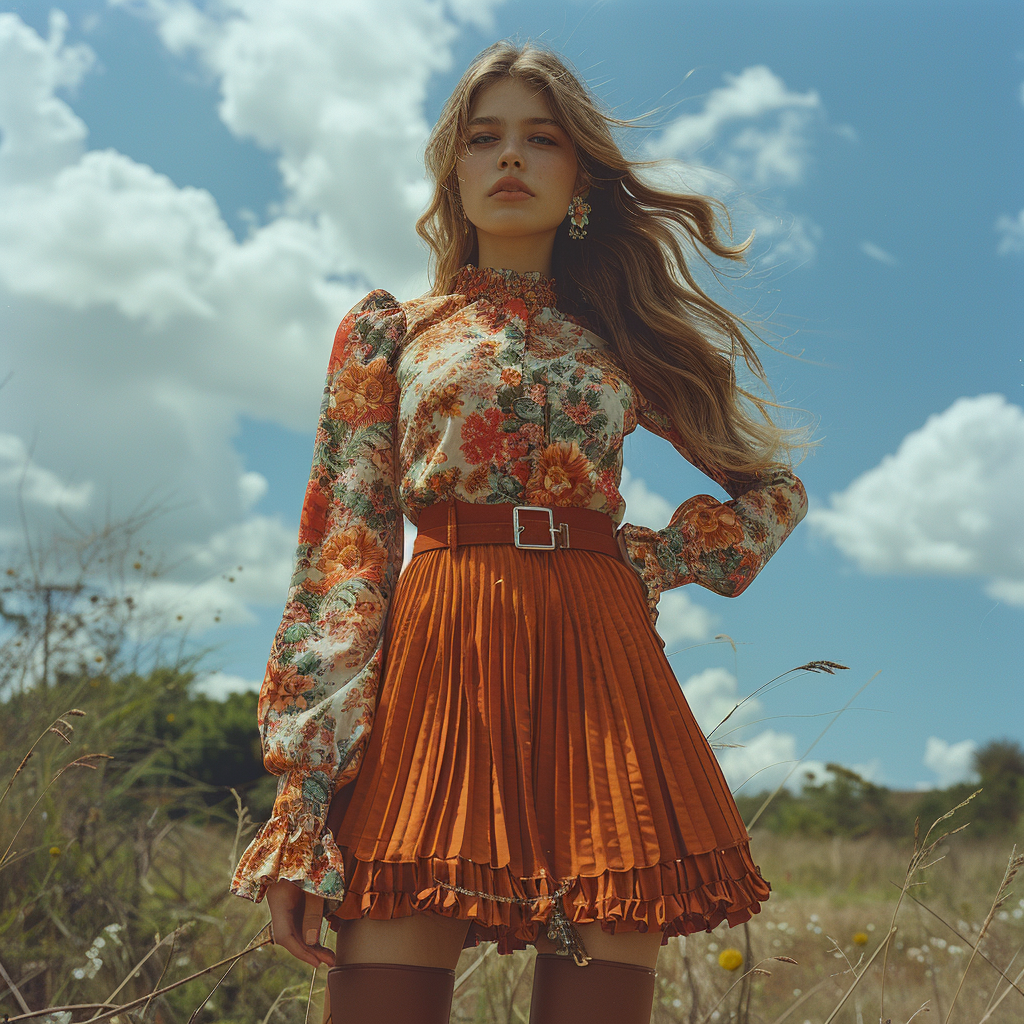 Women's Retro Floral Bohemian Pastoral Style Long-sleeved Mini Short Dress