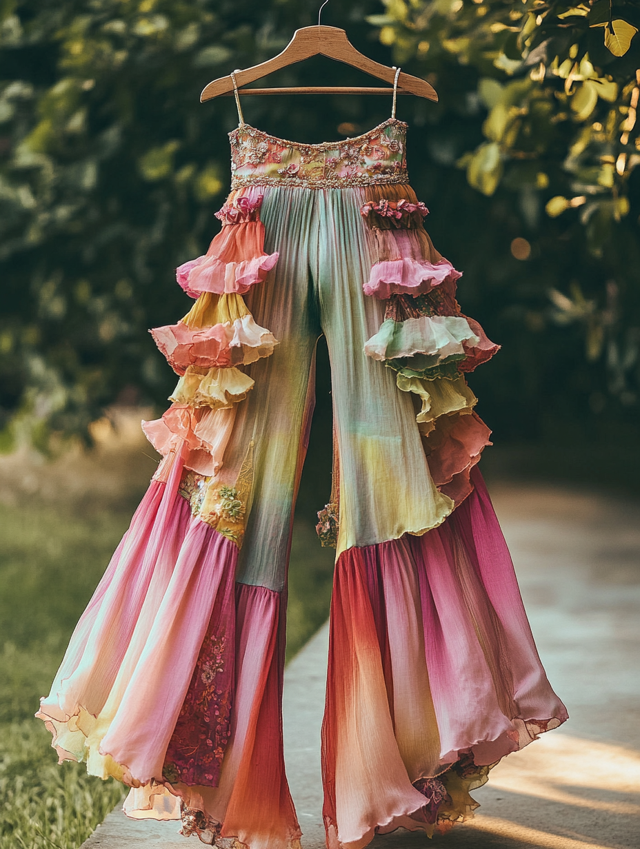 Summer Colorful Patchwork Handmade Lace Pants b9af