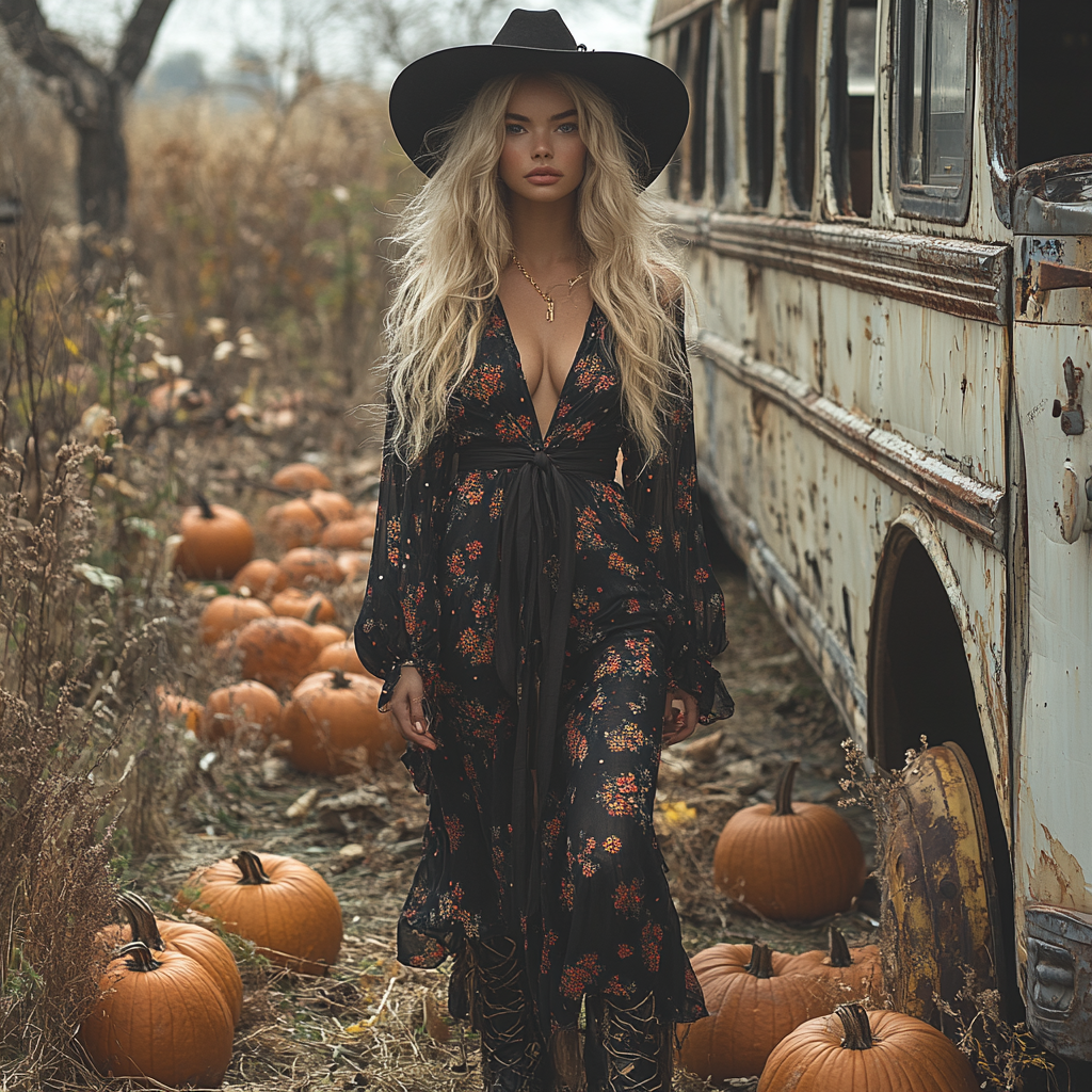Vintage Cowgirl Style Halloween Floral Dress