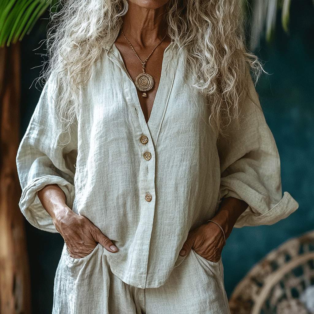 Women's Linen Bohemia Style Plain Long-sleeved Breathable Top Shirt