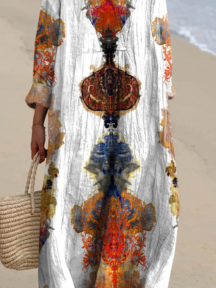 Women's Vintage Abstract Painting Art Print Casual Dress