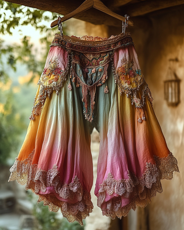 Summer Vacation Ruffle Lace Patchwork Capri Pants c3df