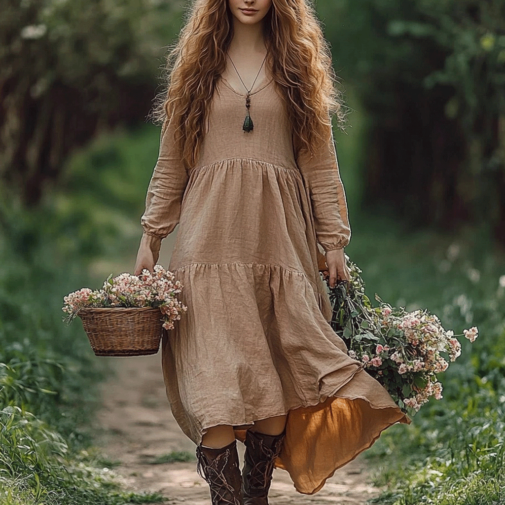 Women's Linen Bohemian Style Solid Casual Maxi Long Dress