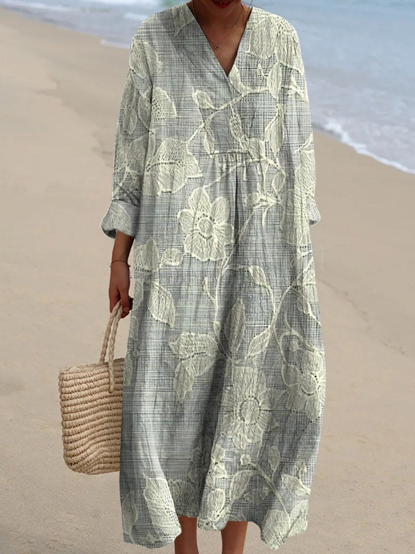 Women's Vintage Floral Art Print Casual Cotton Dress