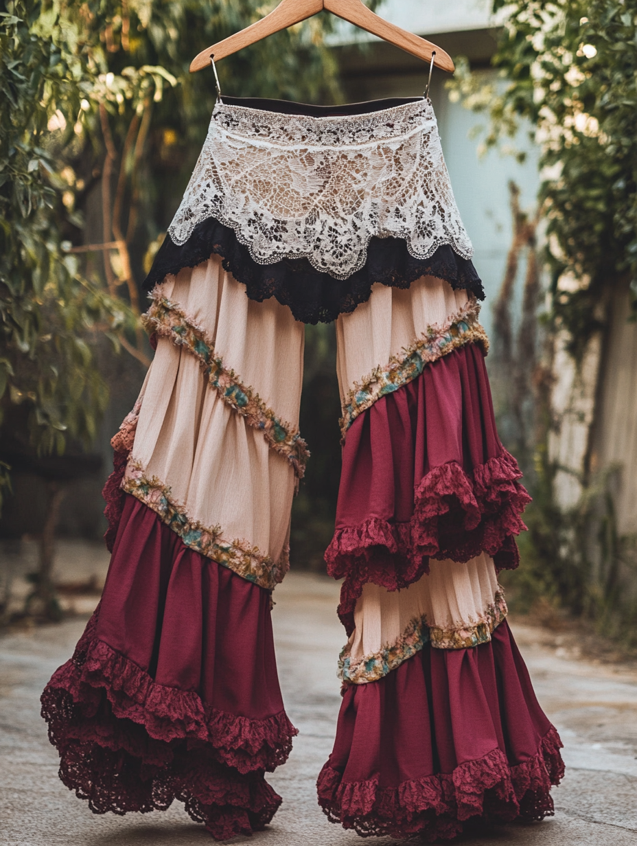 Summer Colorful Patchwork Handmade Lace Pants 6e44