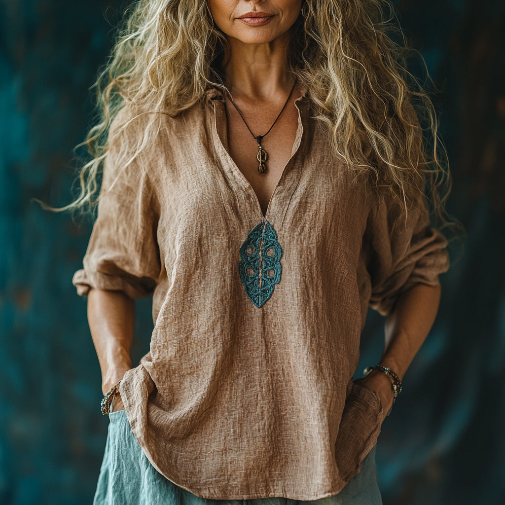 Women's Casual Bohemia Linen Style Short-sleeved Top Shirt