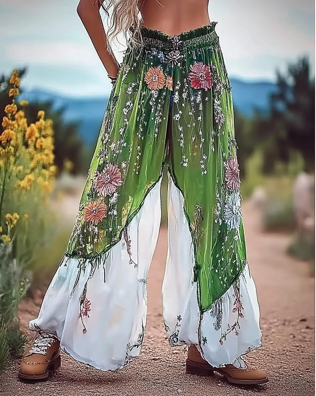 Vintage Loose Casual Color Contrast Pants b644