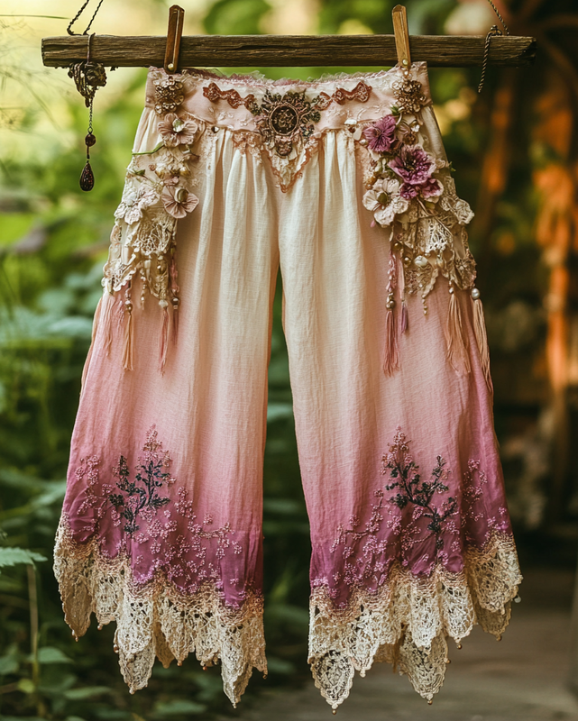 Summer Vacation Lace Hand-Embroidered Paneled Shorts 8e26