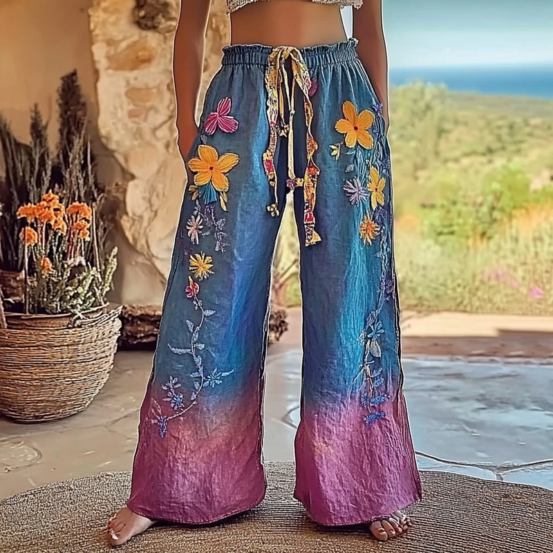 Vintage Loose Casual Floral Printed Pants 1b07