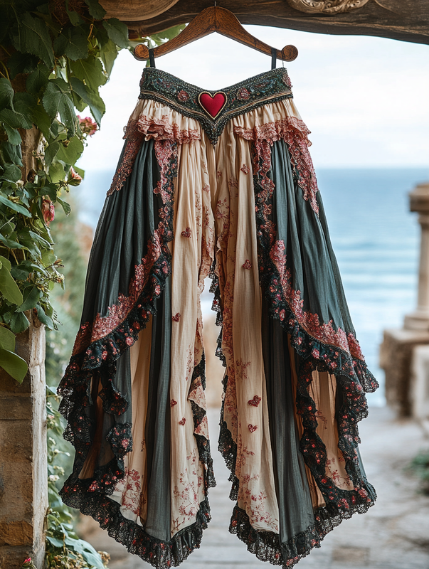 Summer ruffled cotton and linen patchwork contrast color pants f196